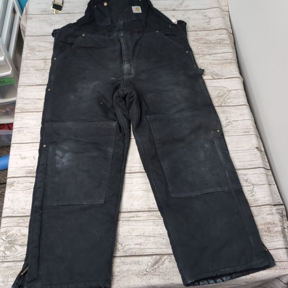 Carhartt Black Duck Canvas Double Knee Quilt Lined Overalls Men Size 40x30